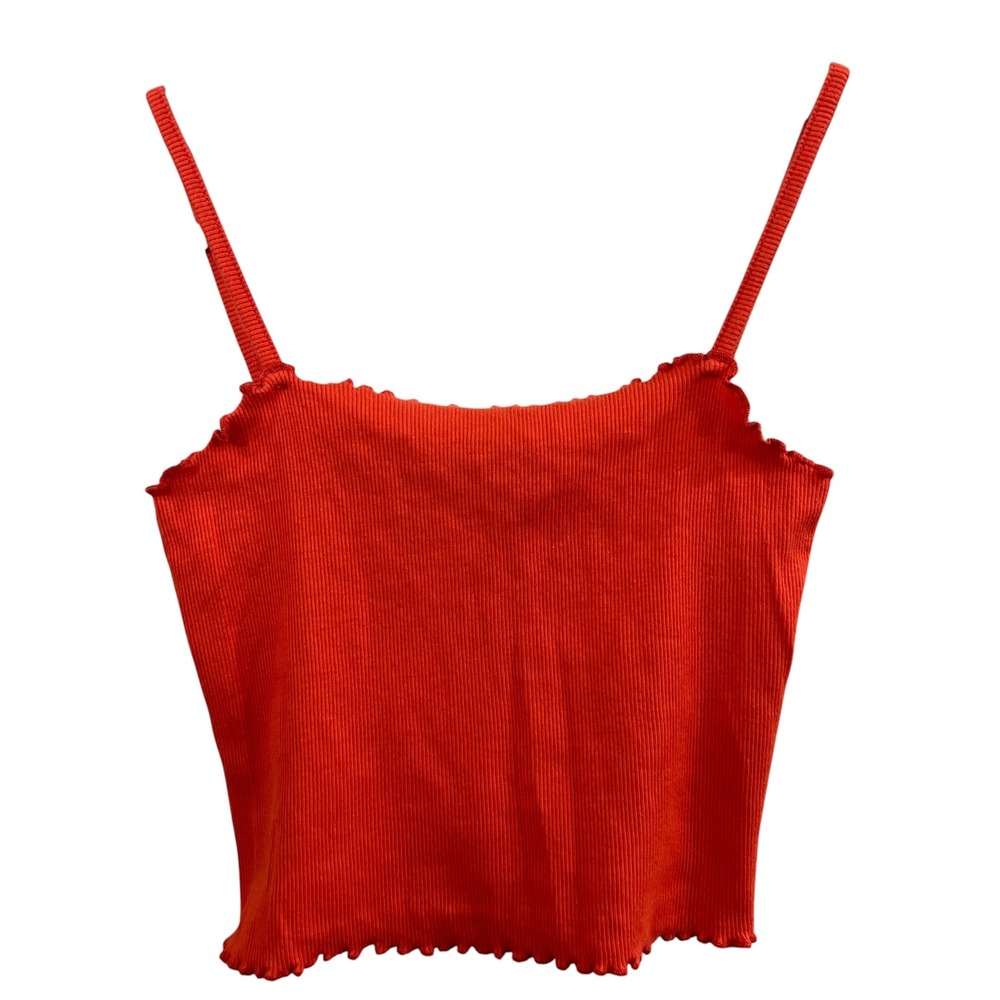 Topshop Ribbed Lettuce Edge Cami Tank Top Red Size 4 Womens Y2K Crop Cami